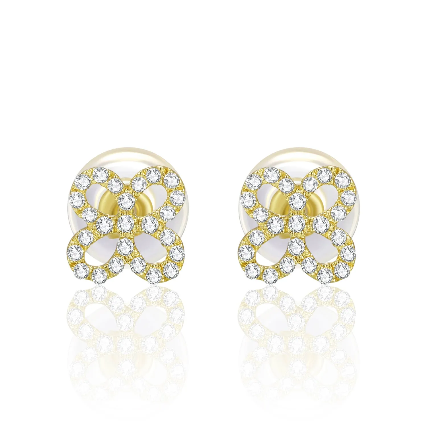 14K Solid Gold Clover Stud Earring Exclusively Handcrafted 0.113 Carat Natural Diamond (H-F Color, VS1-VS2 Clarity)