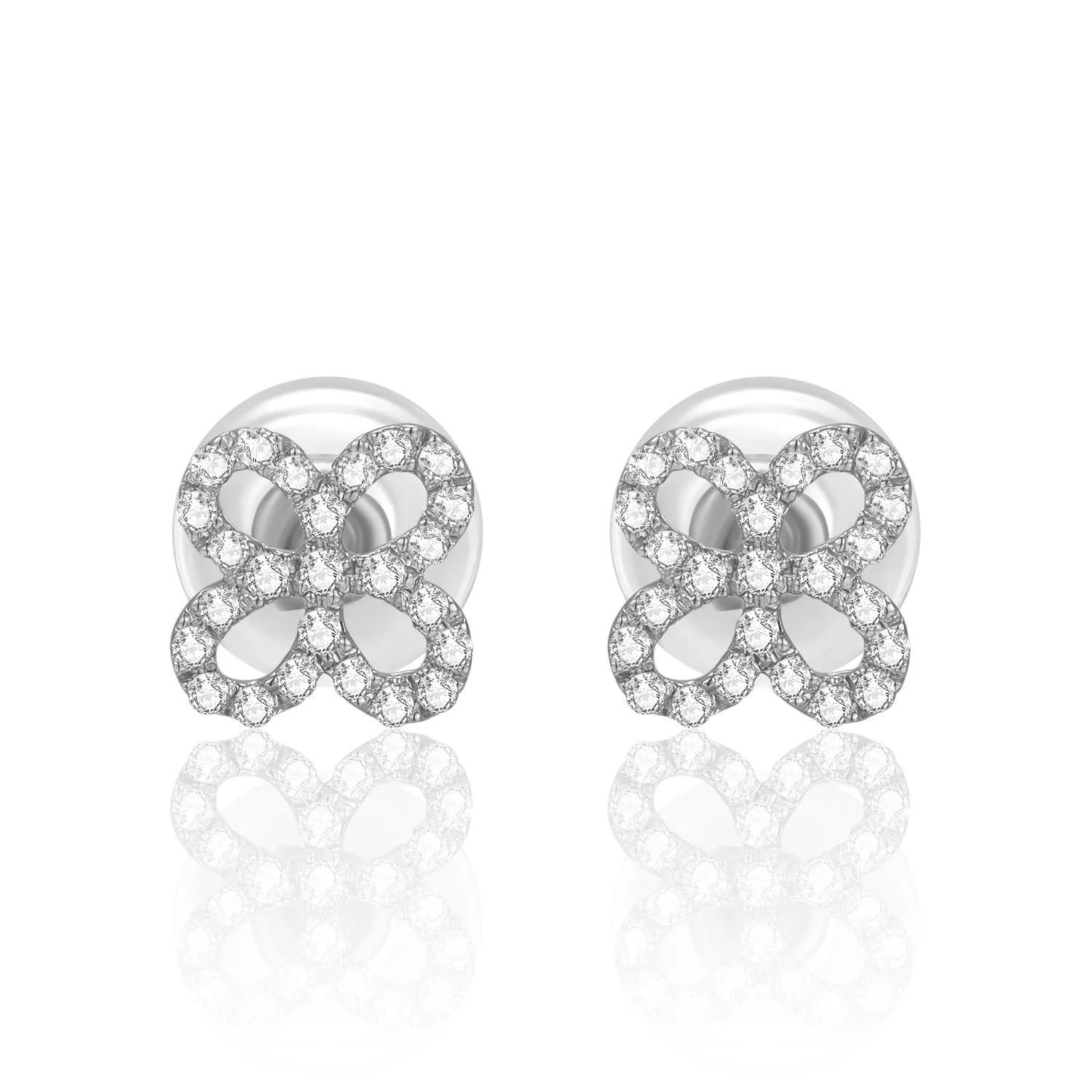 14K Solid Gold Clover Stud Earring Exclusively Handcrafted 0.113 Carat Natural Diamond (H-F Color, VS1-VS2 Clarity)
