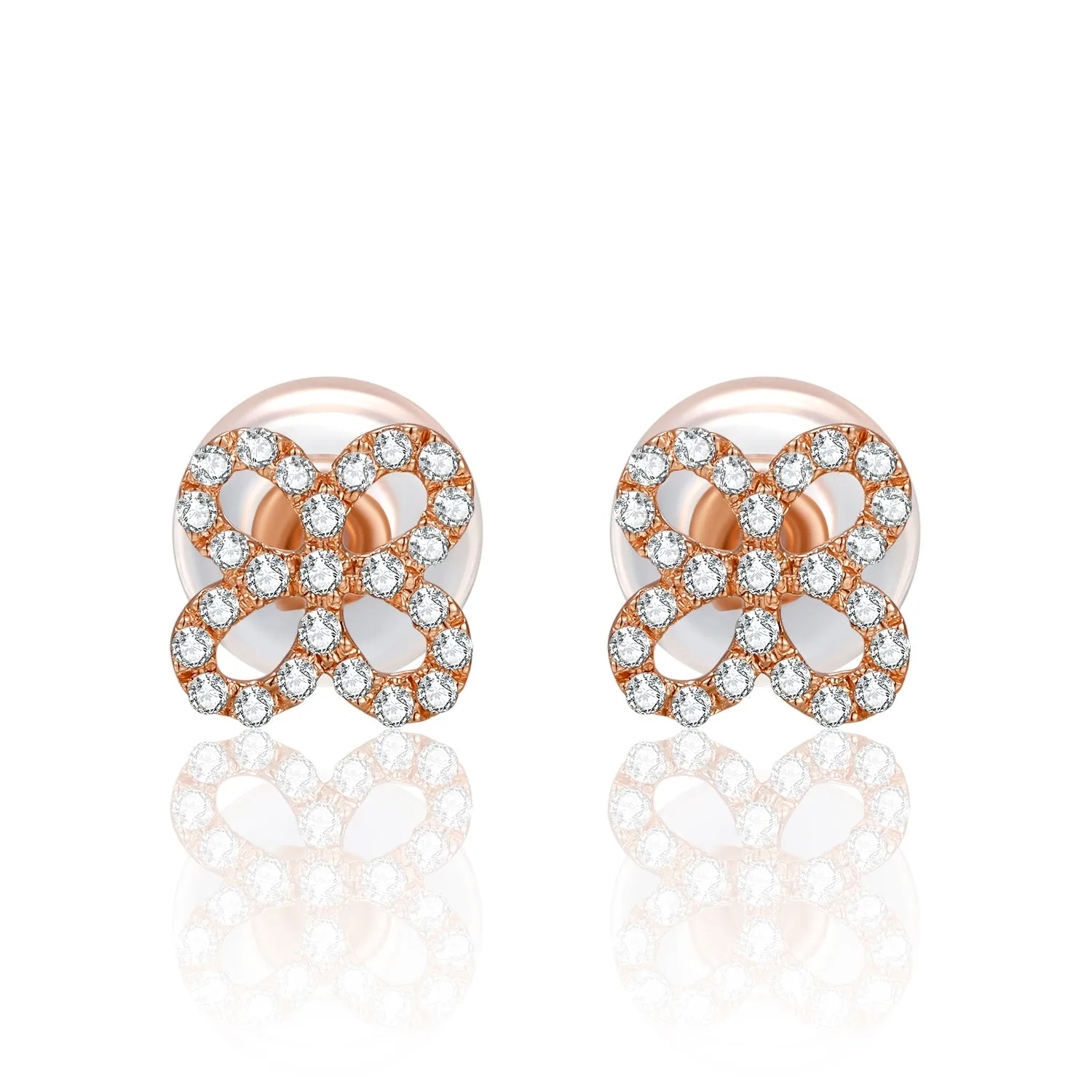 14K Solid Gold Clover Stud Earring Exclusively Handcrafted 0.113 Carat Natural Diamond (H-F Color, VS1-VS2 Clarity)