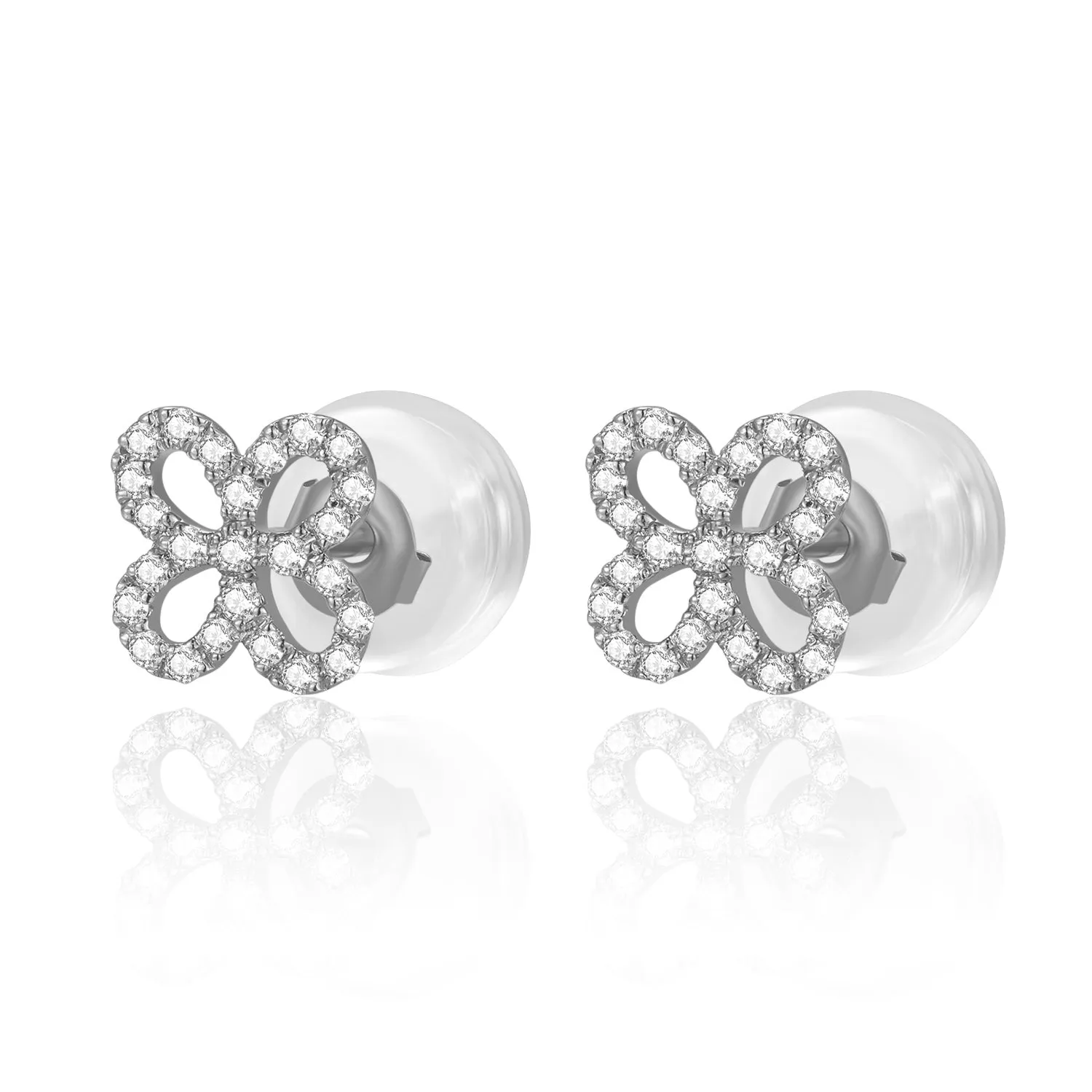 14K Solid Gold Clover Stud Earring Exclusively Handcrafted 0.113 Carat Natural Diamond (H-F Color, VS1-VS2 Clarity)