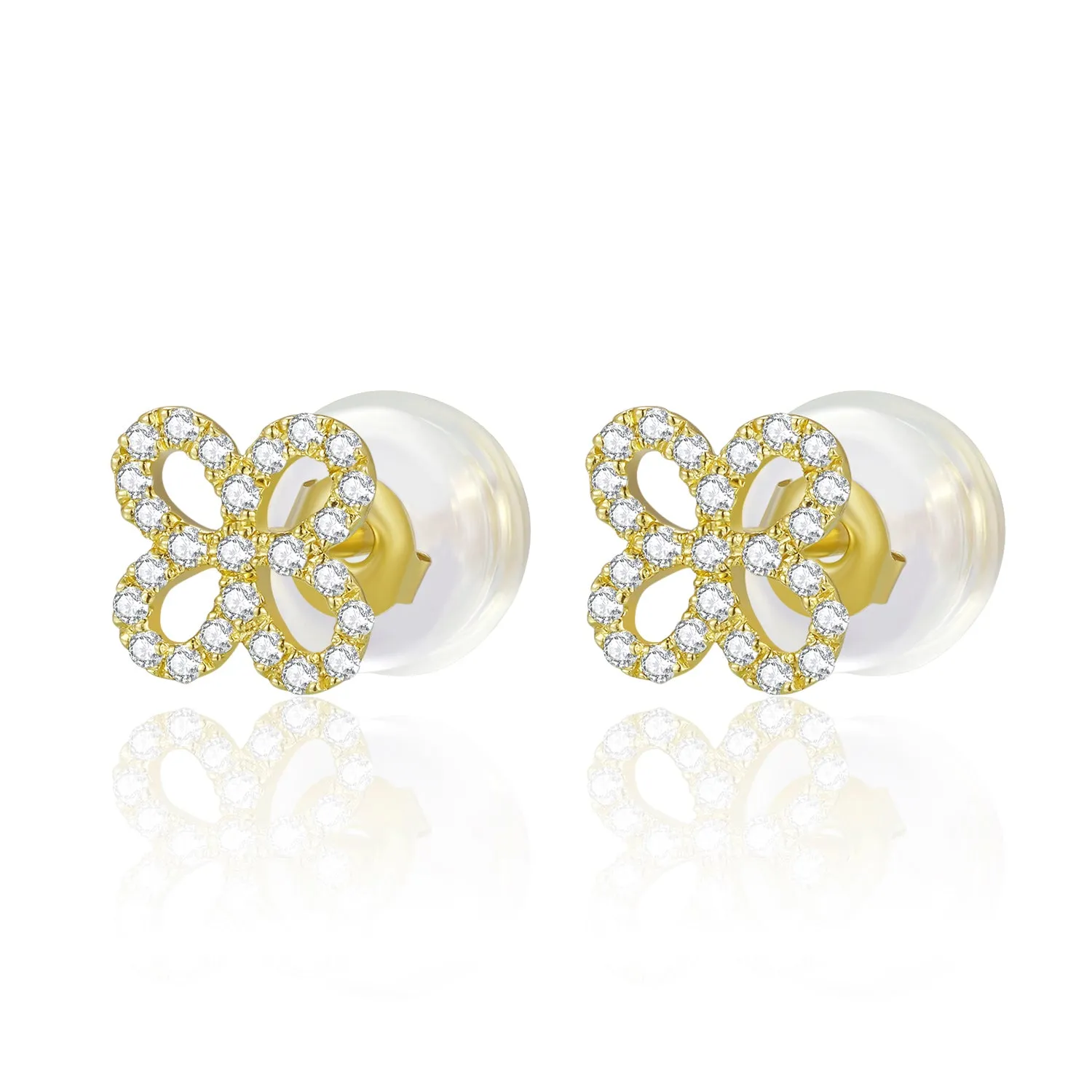 14K Solid Gold Clover Stud Earring Exclusively Handcrafted 0.113 Carat Natural Diamond (H-F Color, VS1-VS2 Clarity)