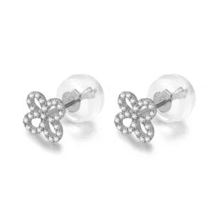 14K Solid Gold Clover Stud Earring Exclusively Handcrafted 0.113 Carat Natural Diamond (H-F Color, VS1-VS2 Clarity)