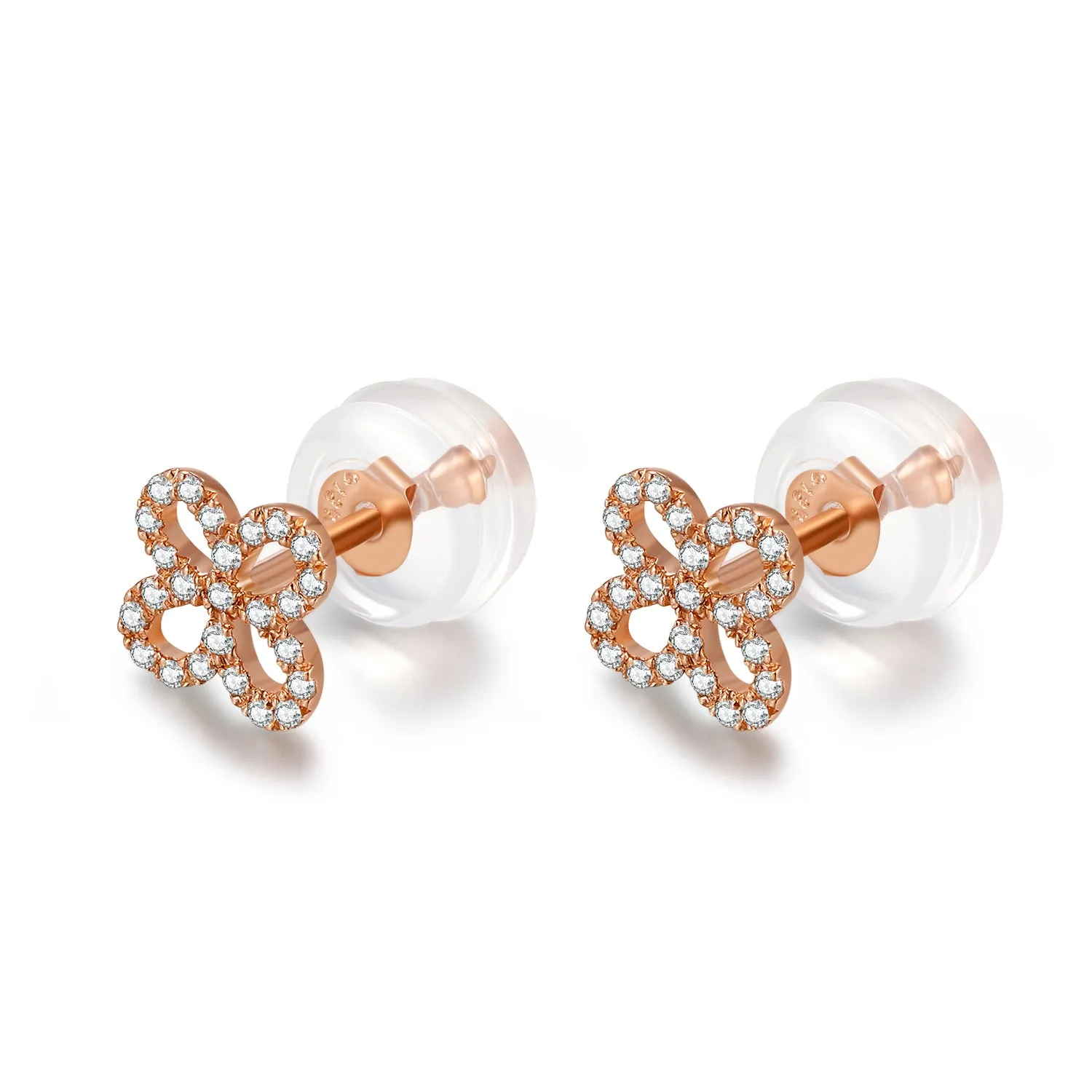 14K Solid Gold Clover Stud Earring Exclusively Handcrafted 0.113 Carat Natural Diamond (H-F Color, VS1-VS2 Clarity)