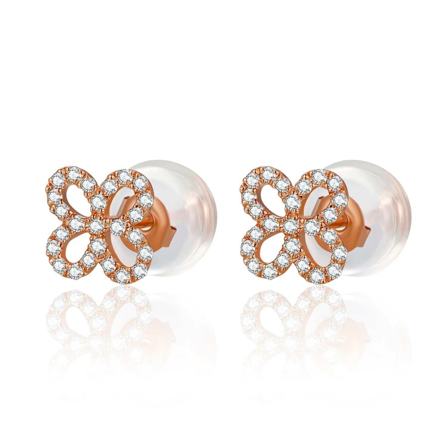 14K Solid Gold Clover Stud Earring Exclusively Handcrafted 0.113 Carat Natural Diamond (H-F Color, VS1-VS2 Clarity)