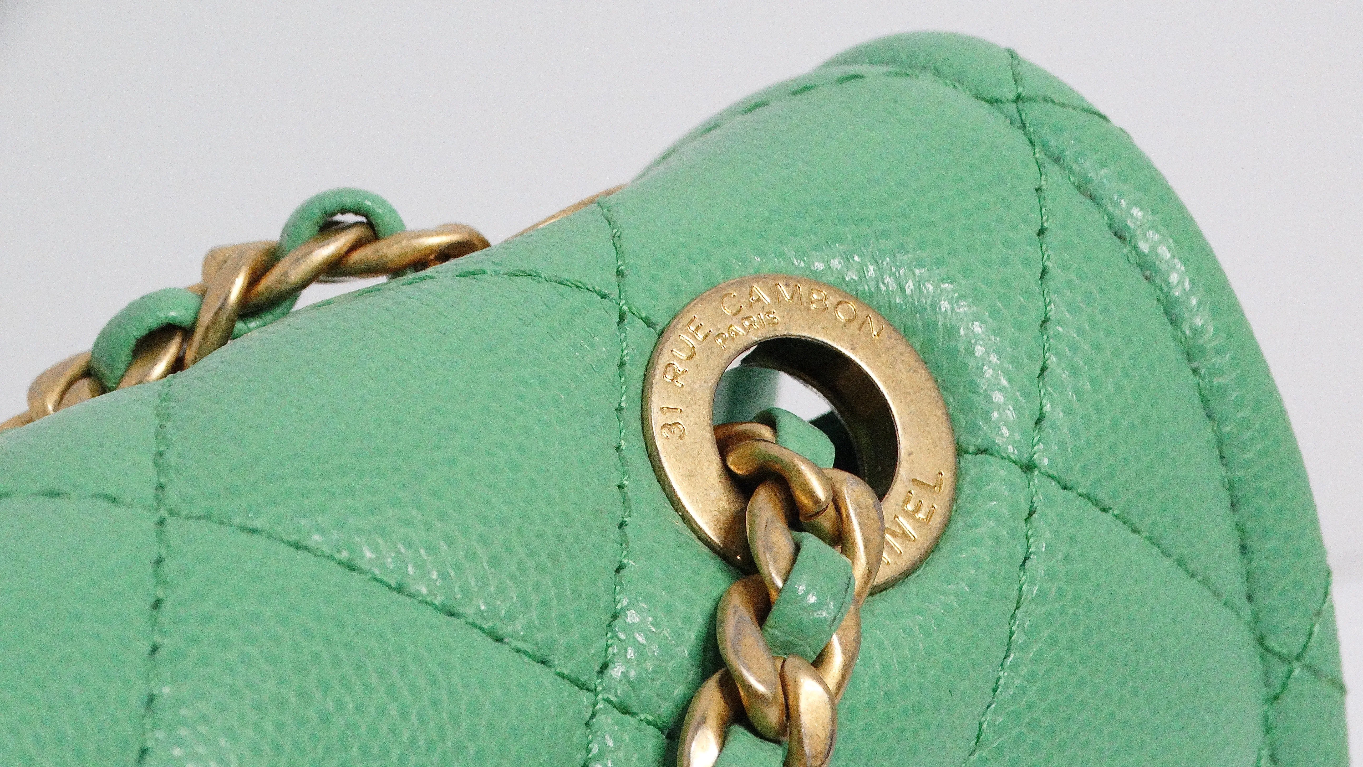 2021 Chanel Mint Green Caviar Leather Flap Bag