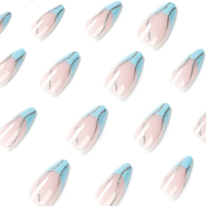 Almond stylish light blue french with waves