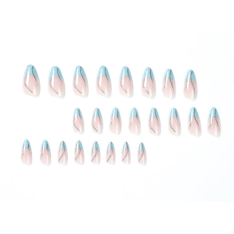 Almond stylish light blue french with waves