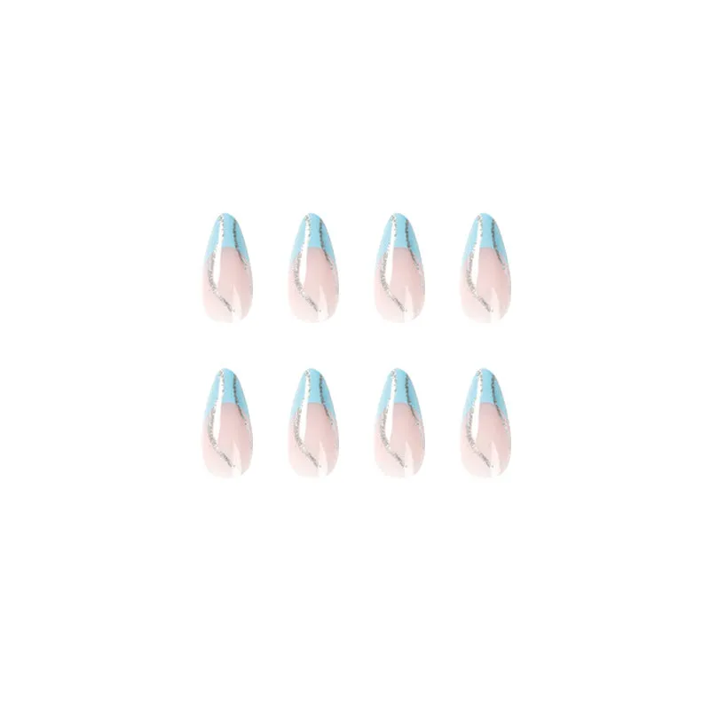 Almond stylish light blue french with waves