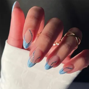 Almond stylish light blue french with waves