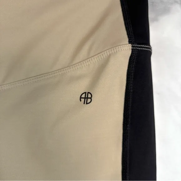 Anine Bing Sport Blake High Waisted Biker Shorts Activewear Athleisure Tan Black