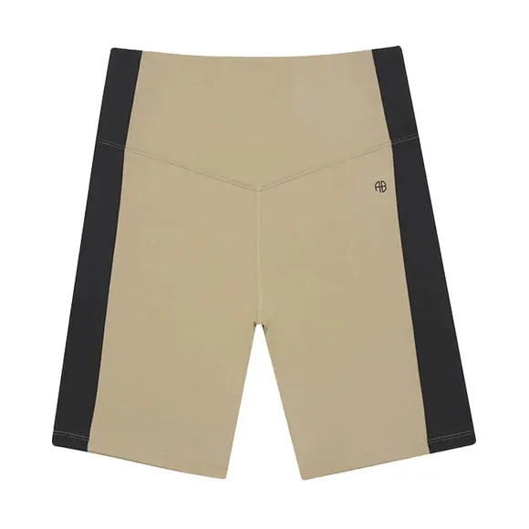 Anine Bing Sport Blake High Waisted Biker Shorts Activewear Athleisure Tan Black