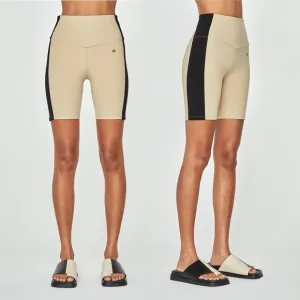 Anine Bing Sport Blake High Waisted Biker Shorts Activewear Athleisure Tan Black