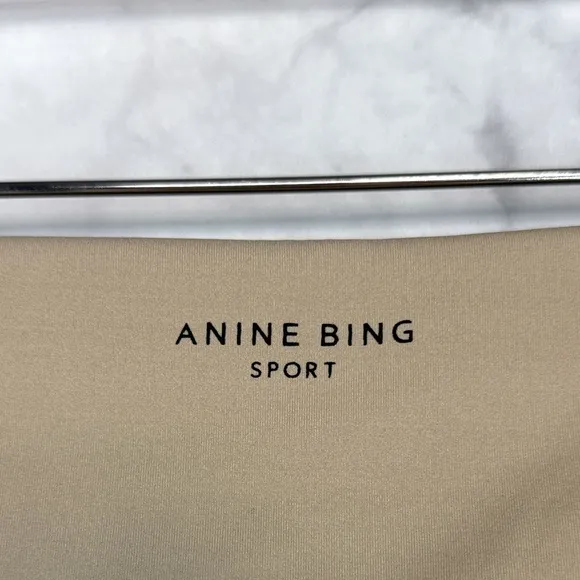 Anine Bing Sport Blake High Waisted Biker Shorts Activewear Athleisure Tan Black