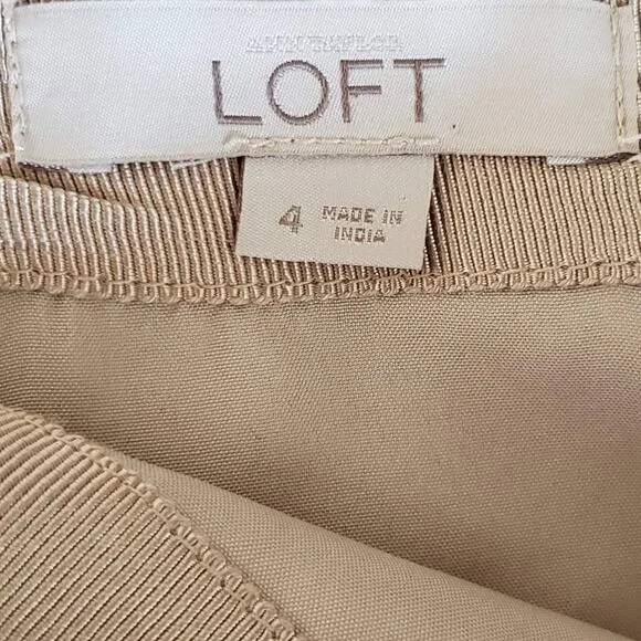 Ann Taylor LOFT Red Black Embroidered Tan Linen Cotton Blend Knee Length Skirt 4