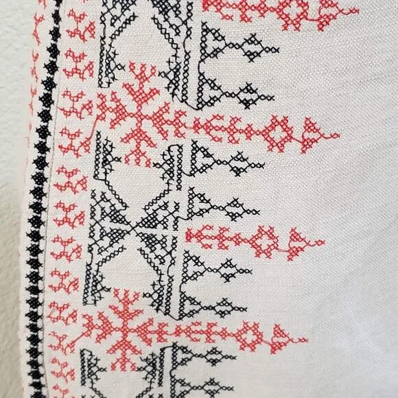Ann Taylor LOFT Red Black Embroidered Tan Linen Cotton Blend Knee Length Skirt 4