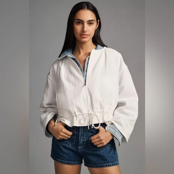 ANTHROPOLOGIE NWT MAEVE XL Beach Parachute Bomber Jacket in Ivory • Cropped