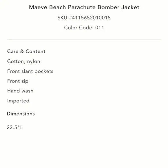 ANTHROPOLOGIE NWT MAEVE XL Beach Parachute Bomber Jacket in Ivory • Cropped