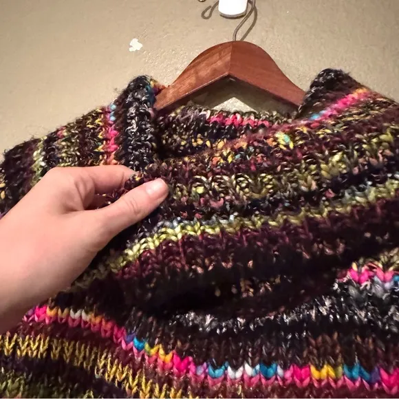 Anthropologie Piera Multicolor Knit Oversized Turtleneck Poncho Sweater XSP/SP