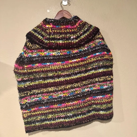 Anthropologie Piera Multicolor Knit Oversized Turtleneck Poncho Sweater XSP/SP