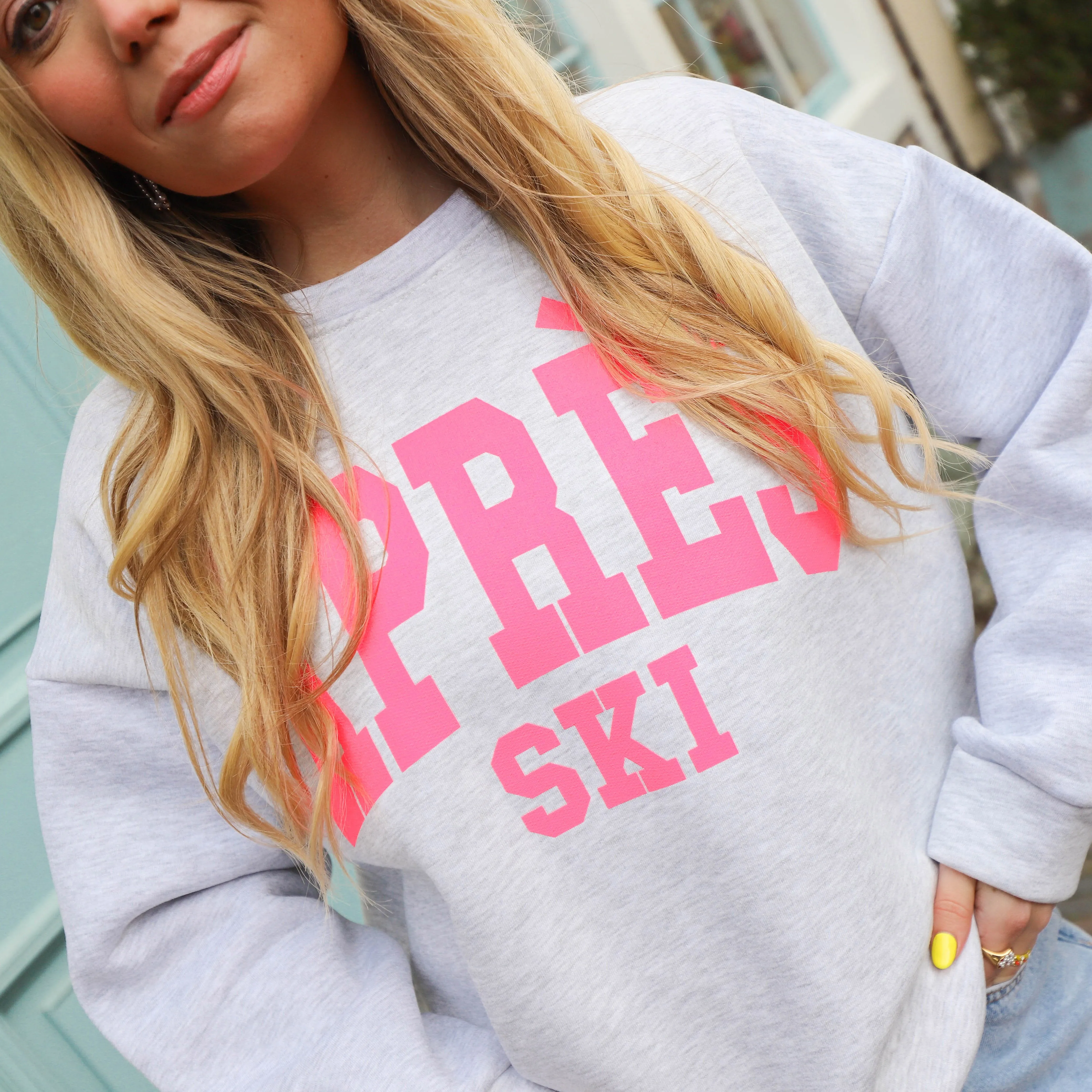 Apres ski sweater grijs fuchsia
