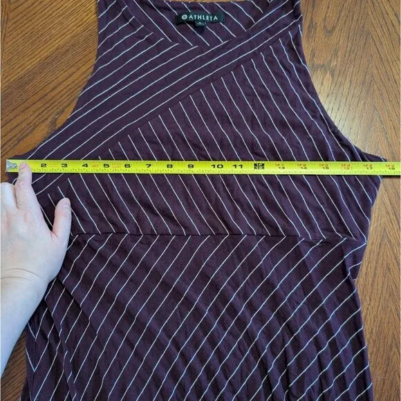 Athleta Maroon White Sleeveless Santorini High Back Stripe Athletic Dress Large