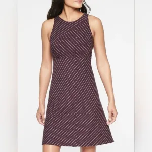 Athleta Maroon White Sleeveless Santorini High Back Stripe Athletic Dress Large