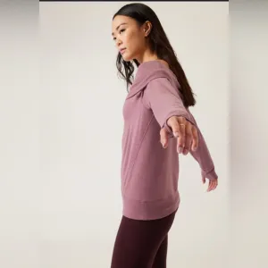 Athleta Studio Barre Sweatshirt Long Sleeve Top Purple Off The Shoulder Small