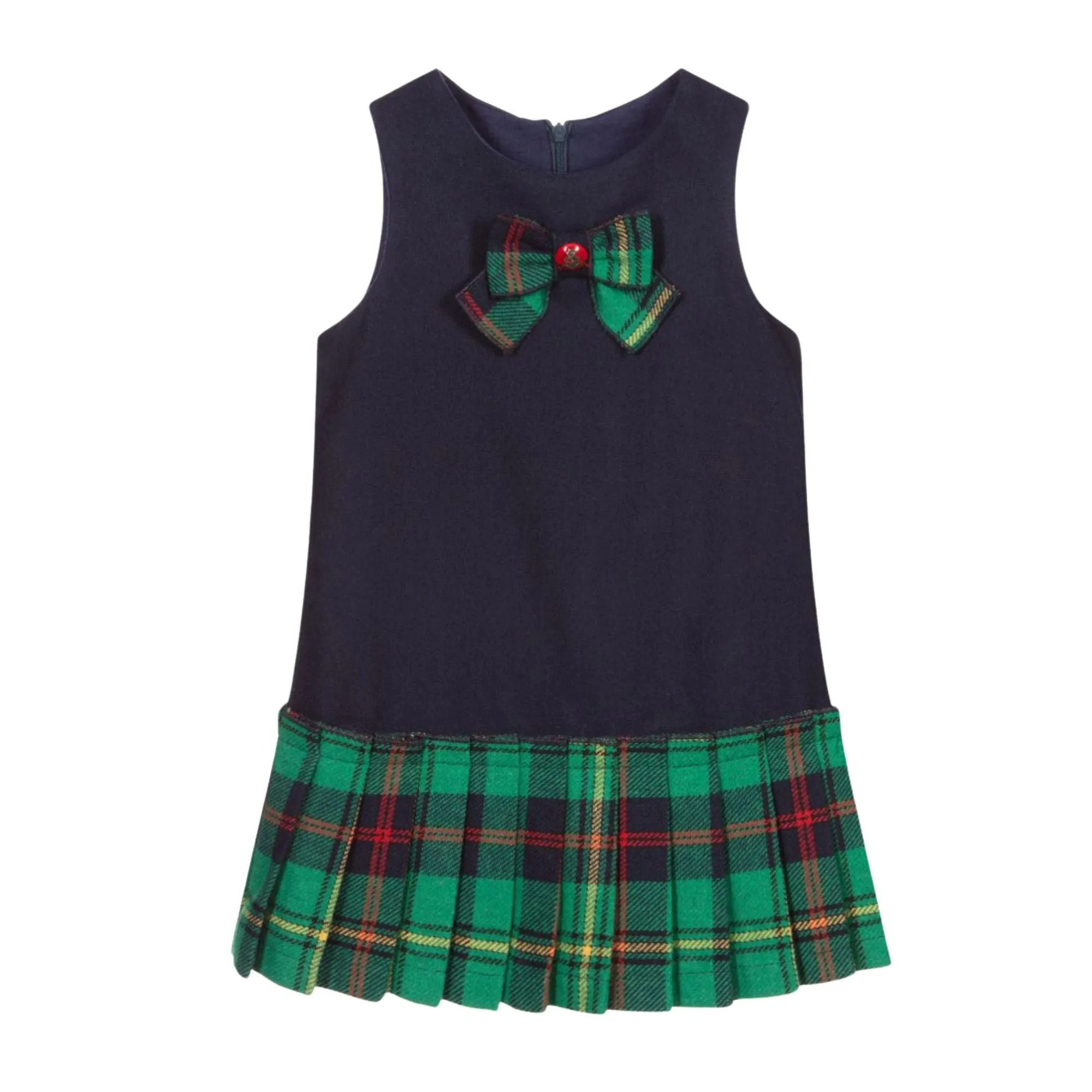 Balloon Chic Navy & Green Tartan Bow Dress