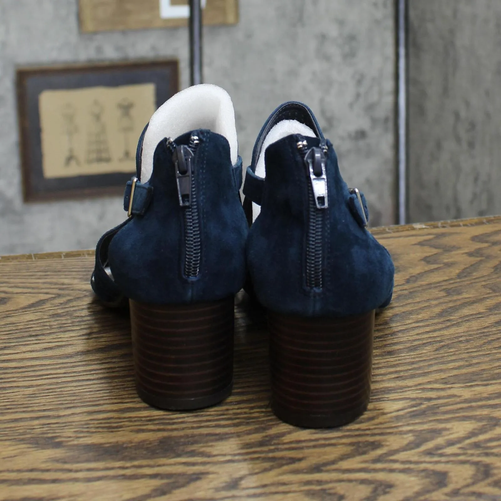Bella Vita Womens Illiana Block Heel Heeled Sandal Navy Suede Leather Blue 8.5WW