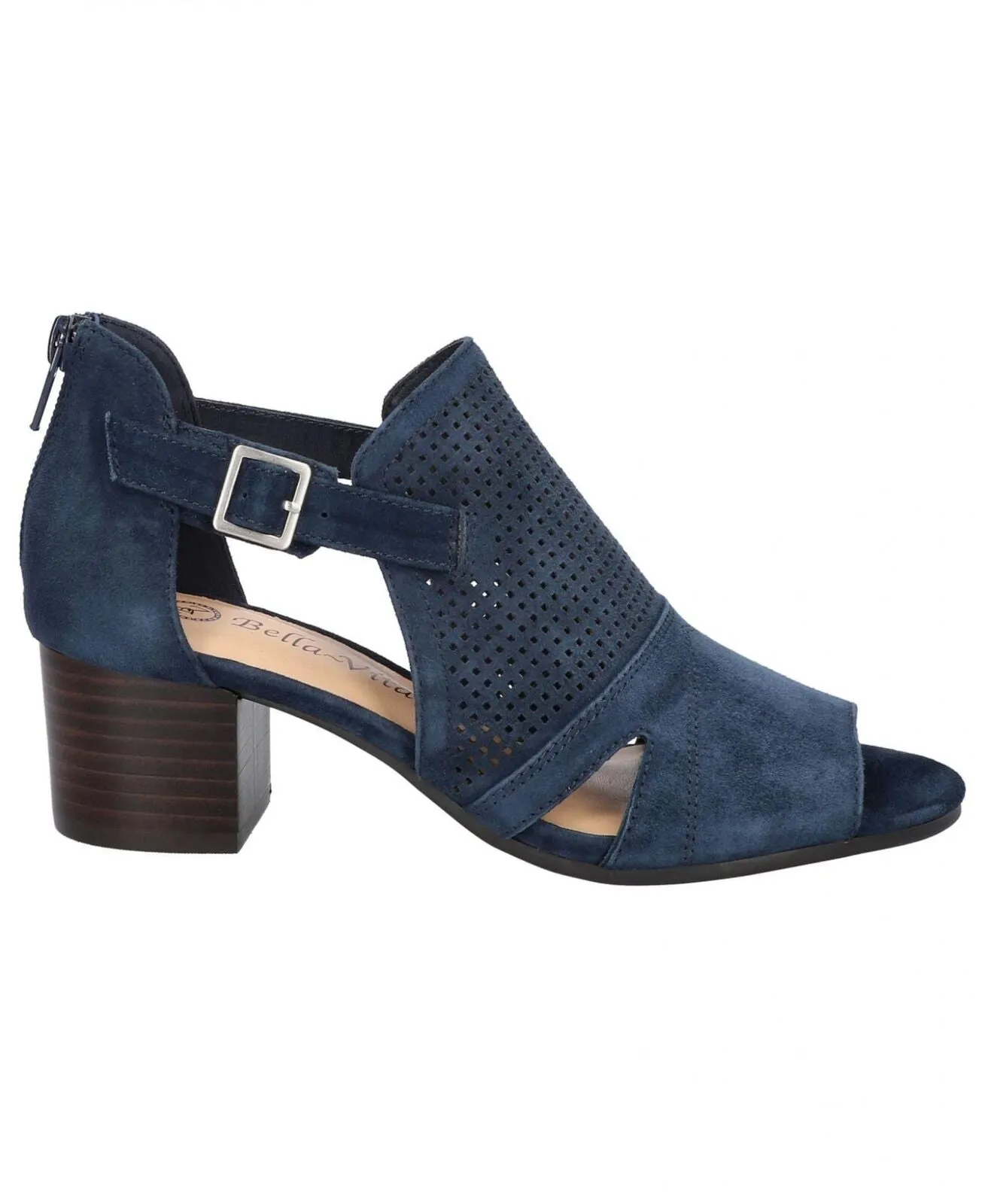 Bella Vita Womens Illiana Block Heel Heeled Sandal Navy Suede Leather Blue 8.5WW