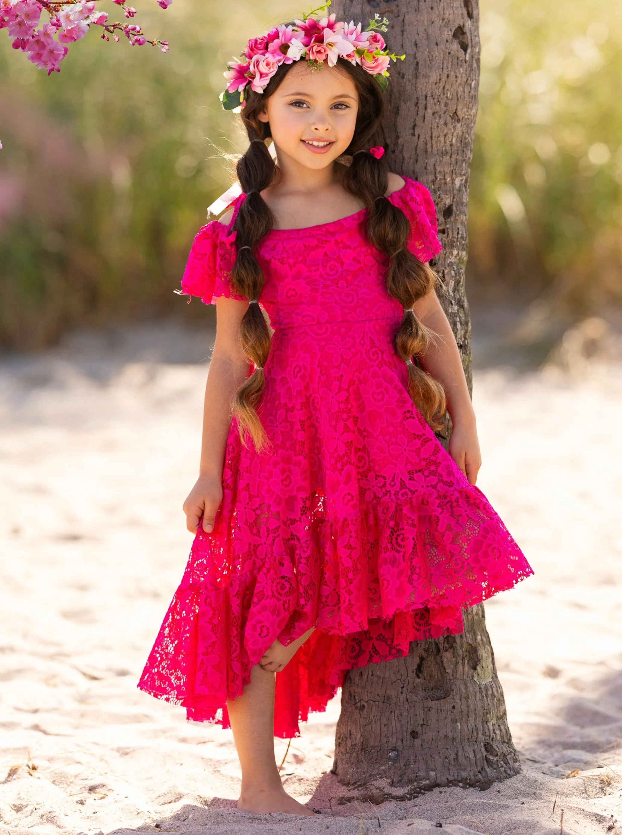 Berry Beautiful Lace High Low Dress