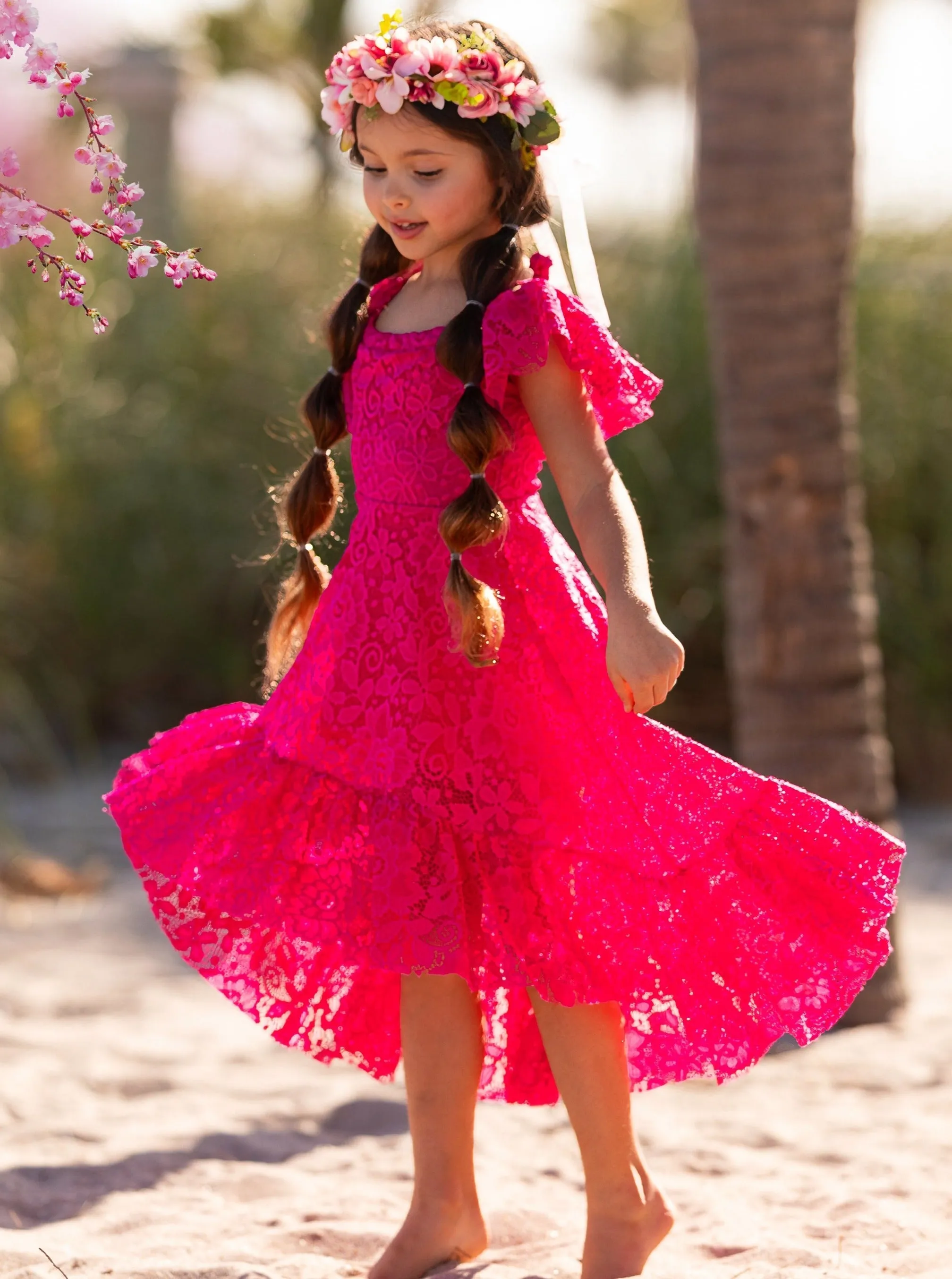 Berry Beautiful Lace High Low Dress