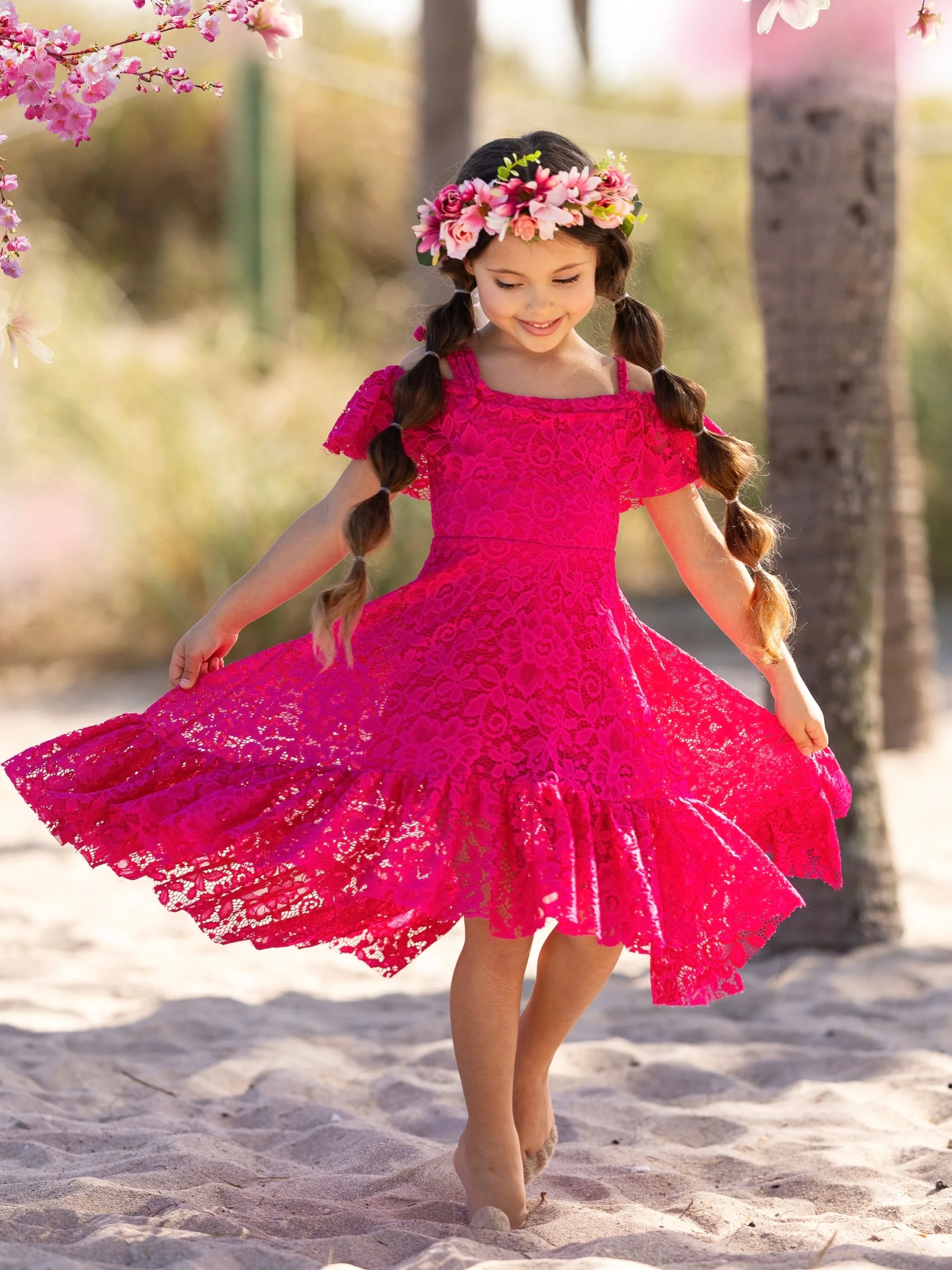 Berry Beautiful Lace High Low Dress