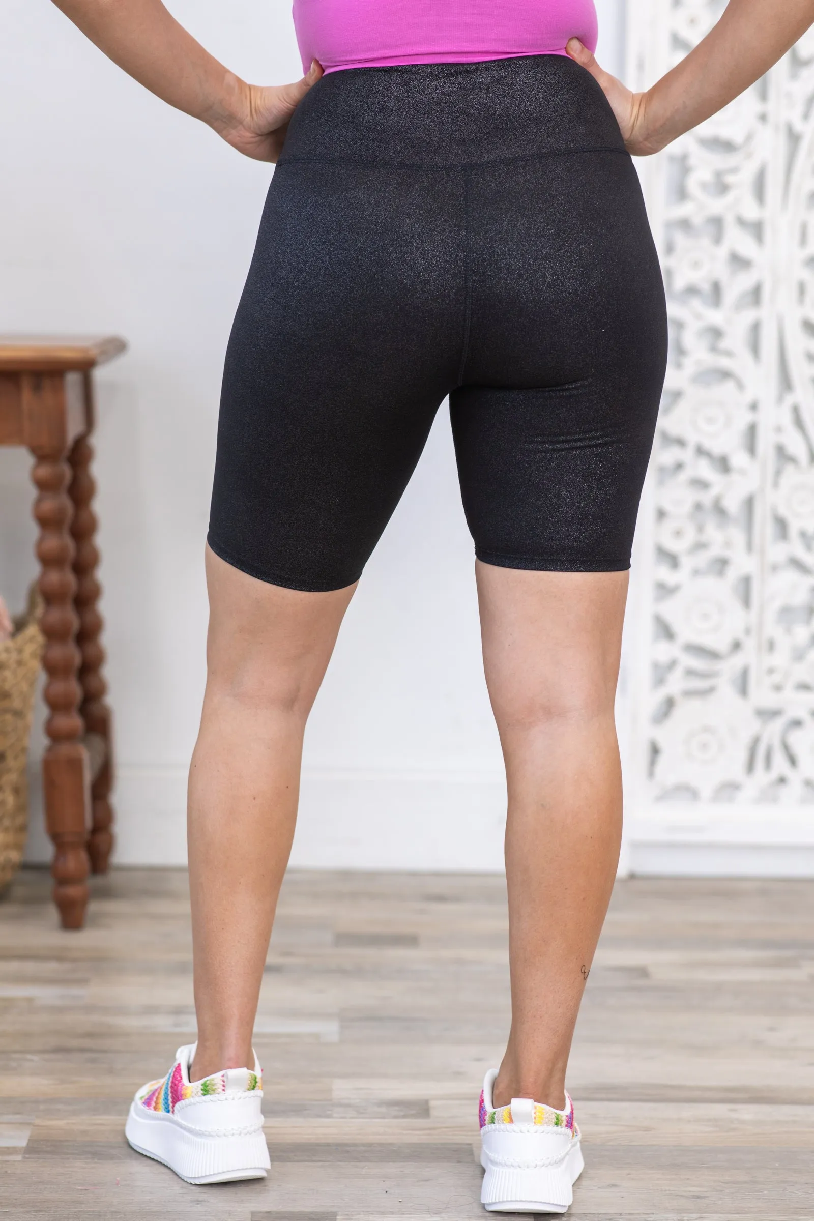 Black Glitter Athletic Biker Shorts