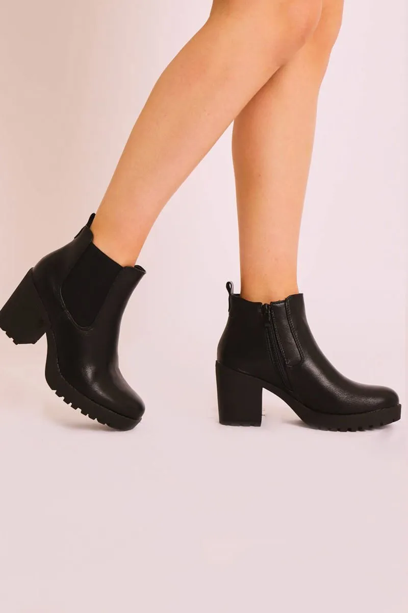 Black PU Leather Heeled Chelsea Boot - Eimi