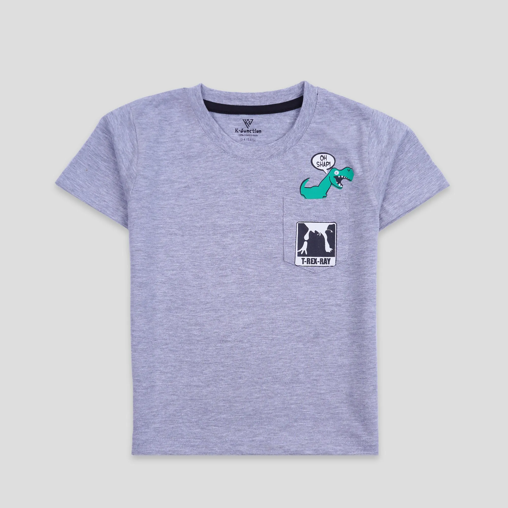 Boys Half Sleeves-Printed T-Shirt (Dino-Pocket)