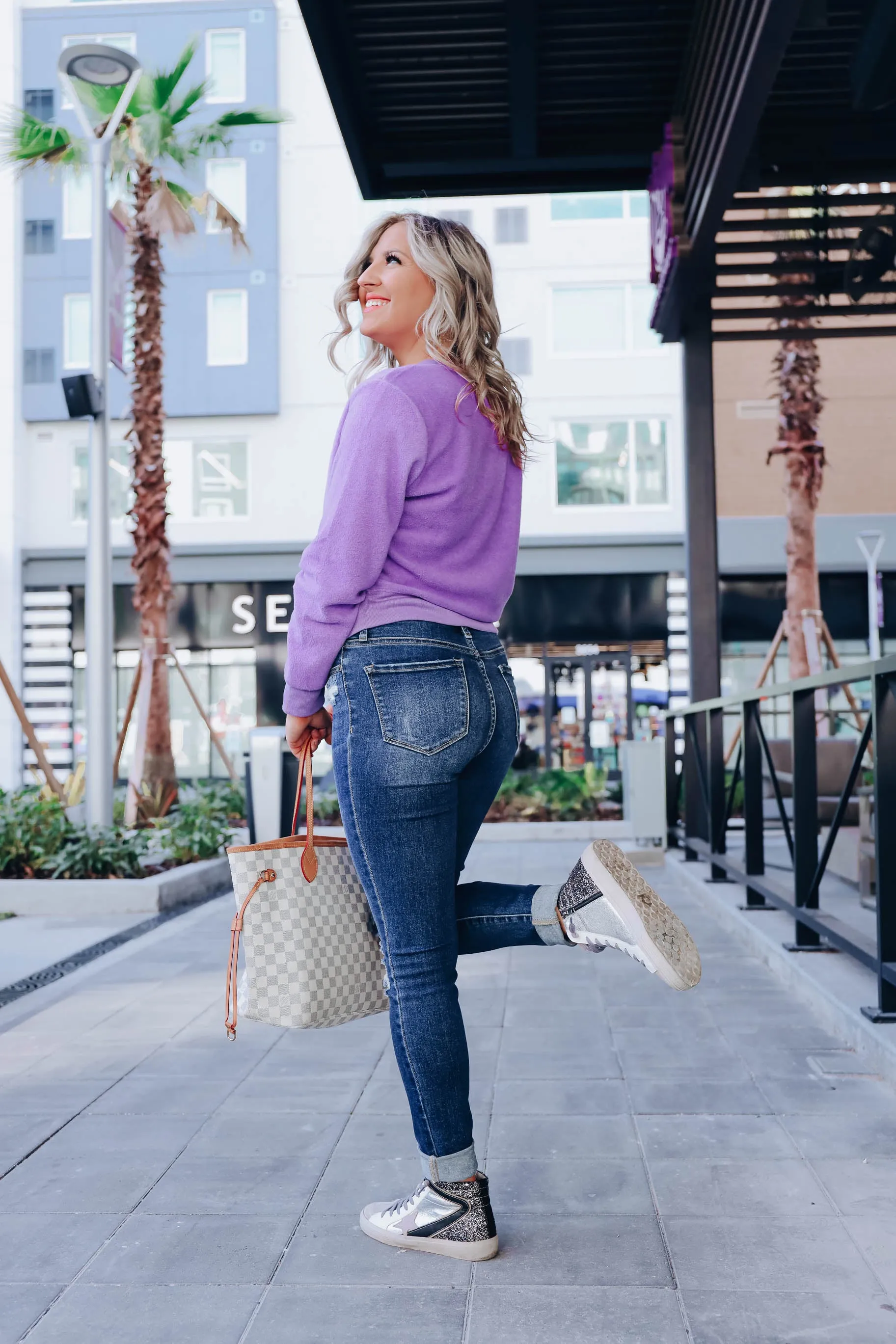 Brushed Fleece Crew Neck Pullover - Purple