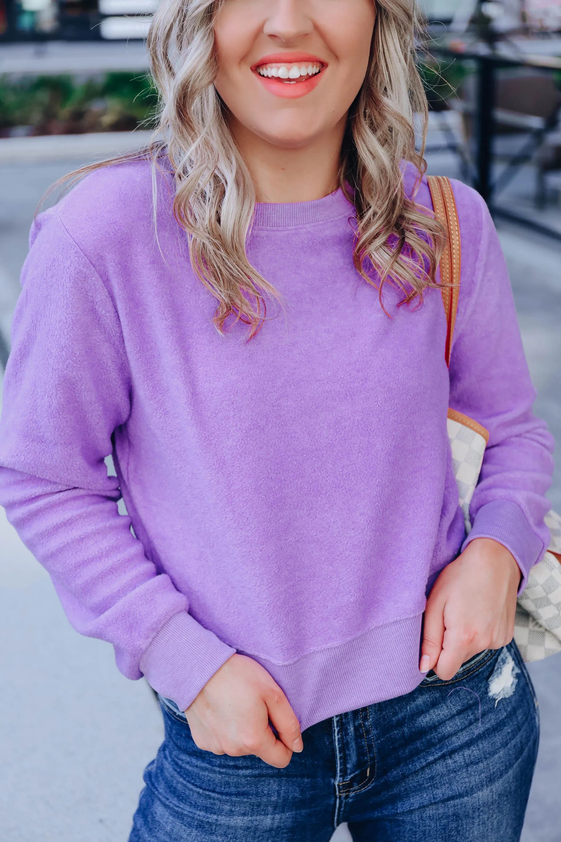 Brushed Fleece Crew Neck Pullover - Purple