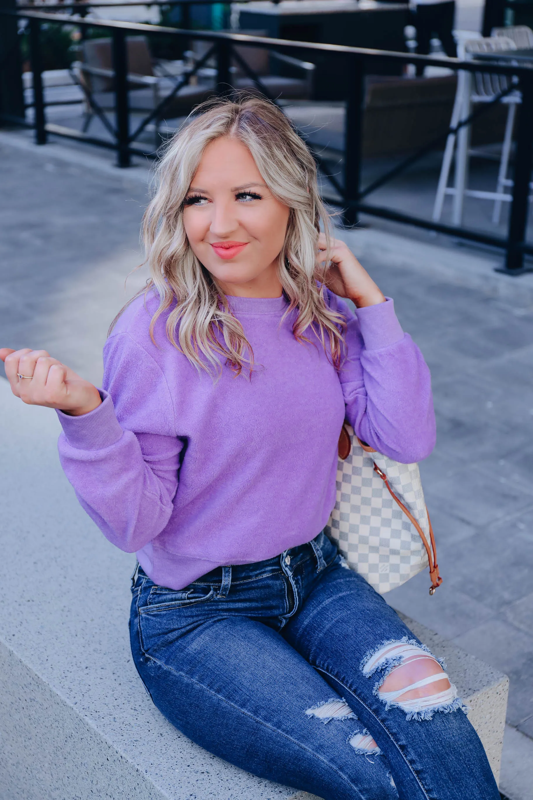 Brushed Fleece Crew Neck Pullover - Purple