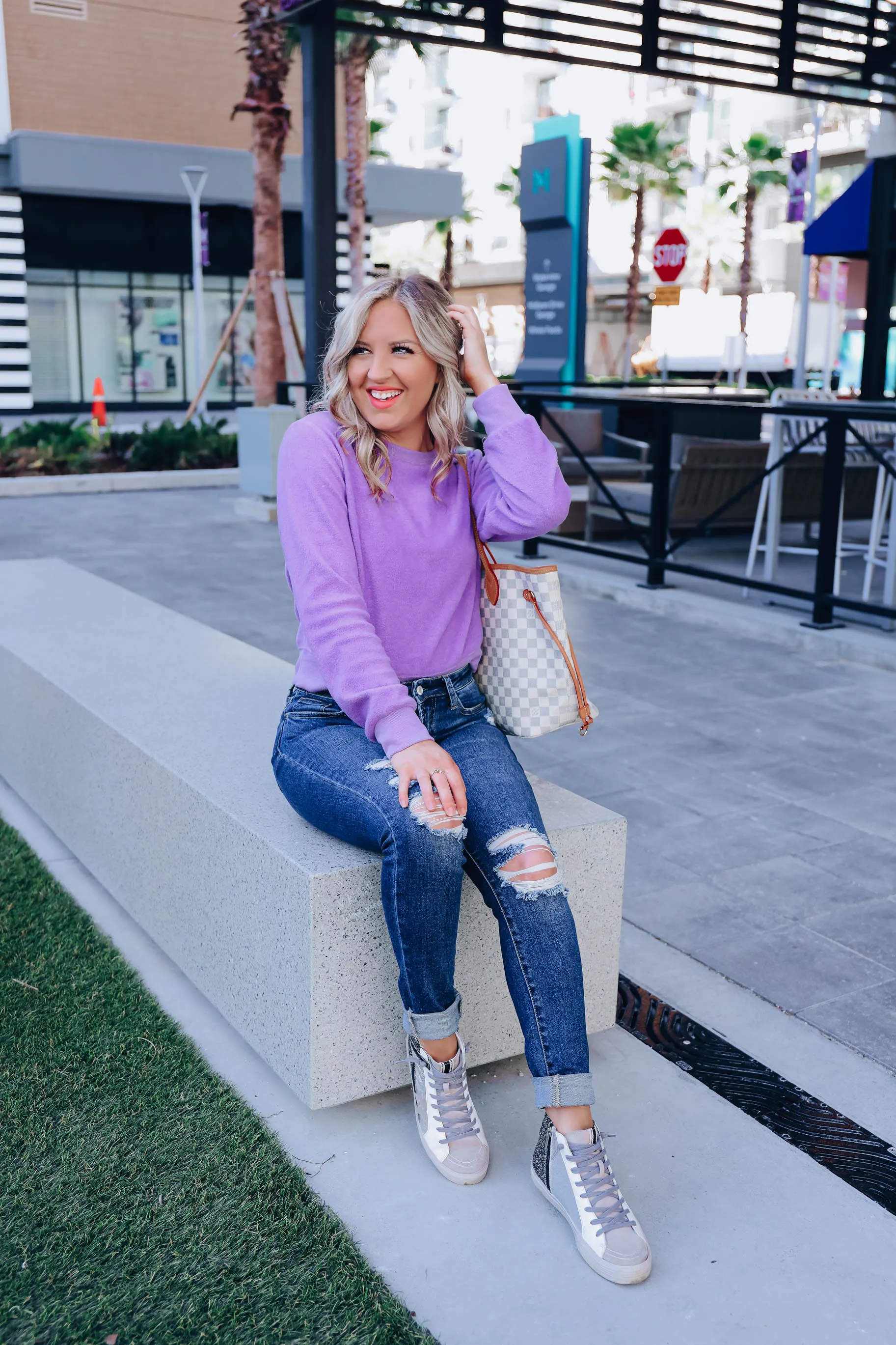 Brushed Fleece Crew Neck Pullover - Purple