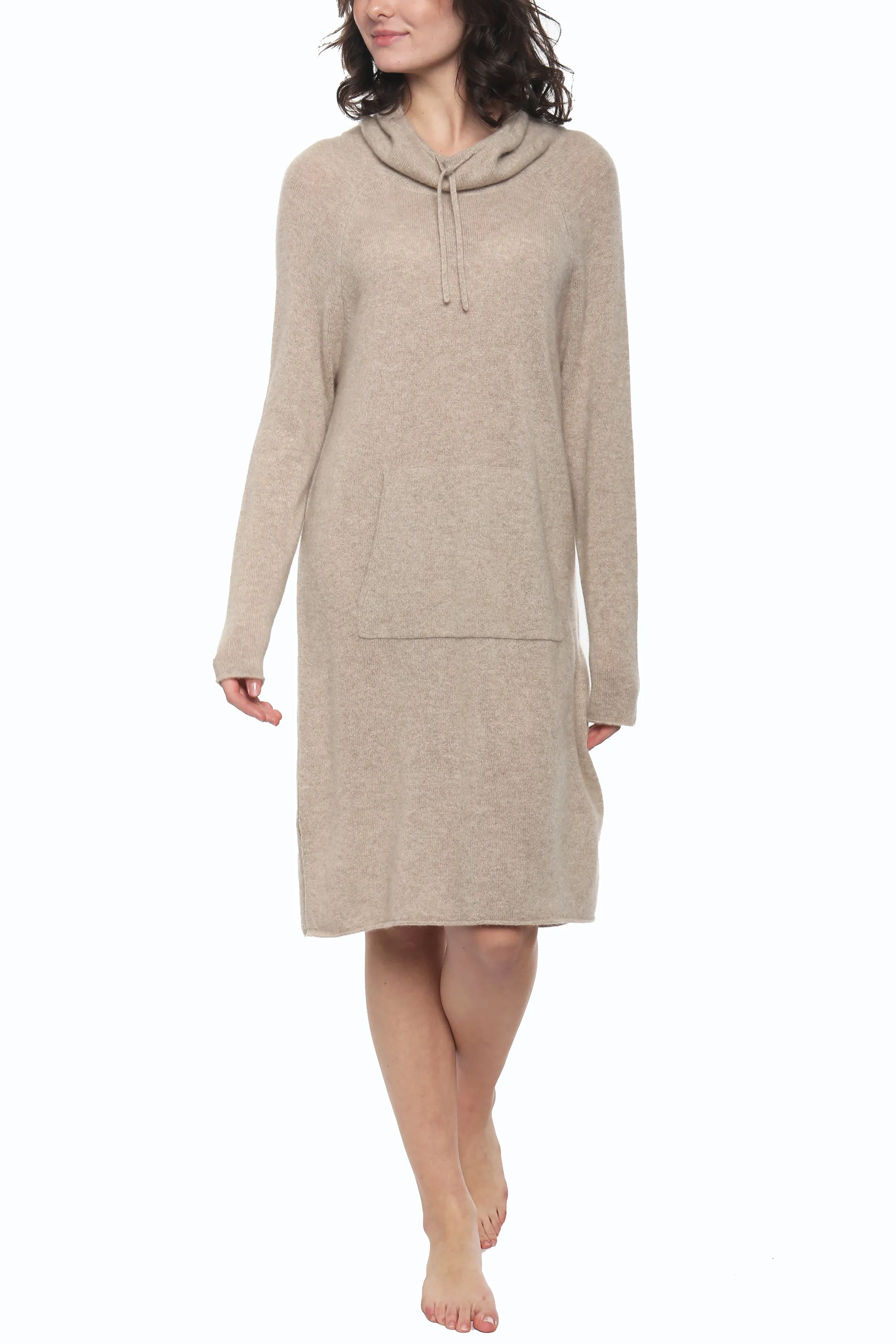 Cashmere Funnel Neck Dress with Kangaroo Pockets