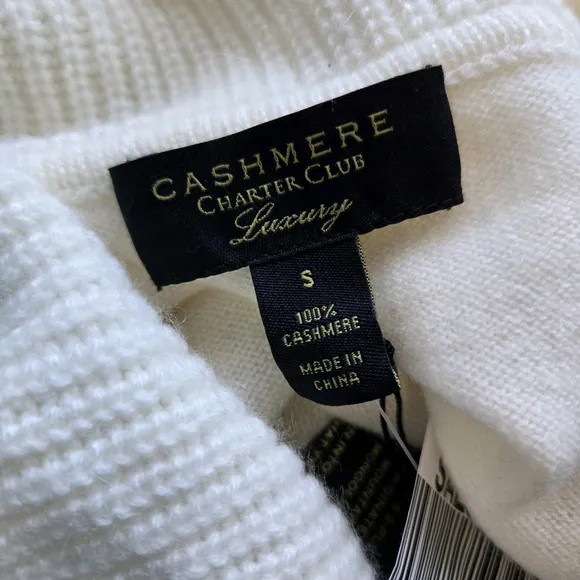 Charter Club 100% Cashmere Ivory Half Zip Knit Sweater NWT Small Quiet Luxury