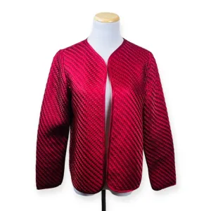 CHICOS Red Open Front Basket Weave Jacket Womens SMALL Holiday Woven Travelers