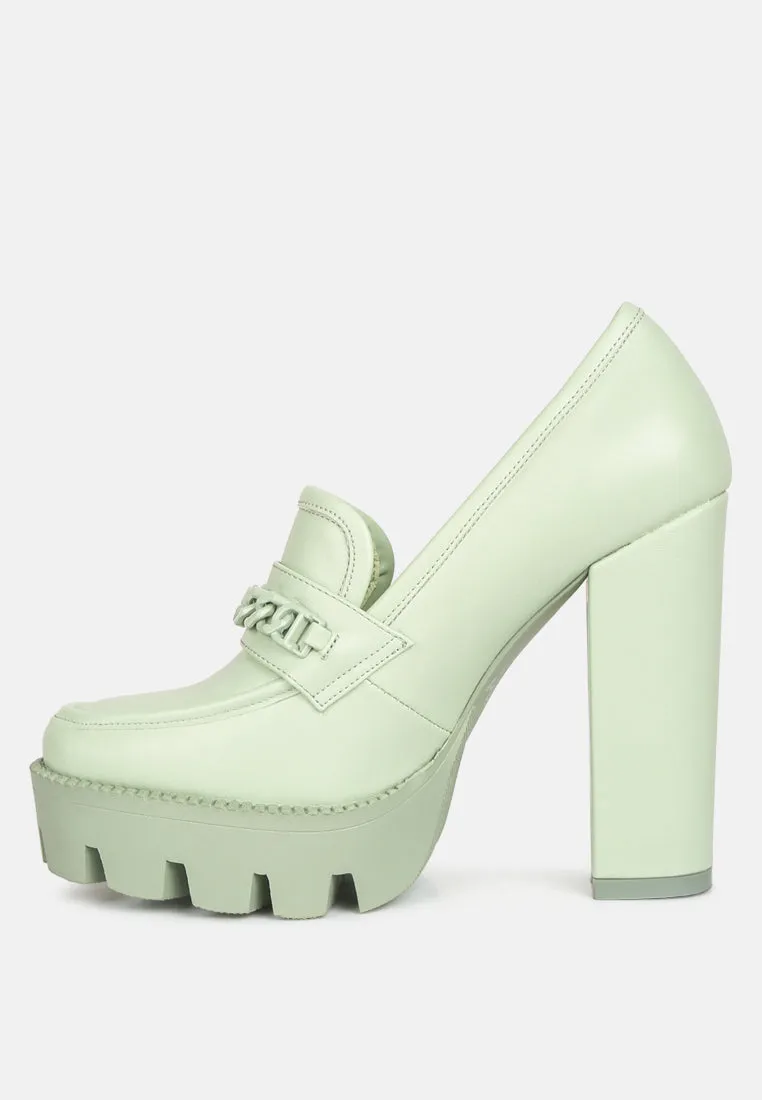 Chunky Chain Link Heeled Loafers By RUW