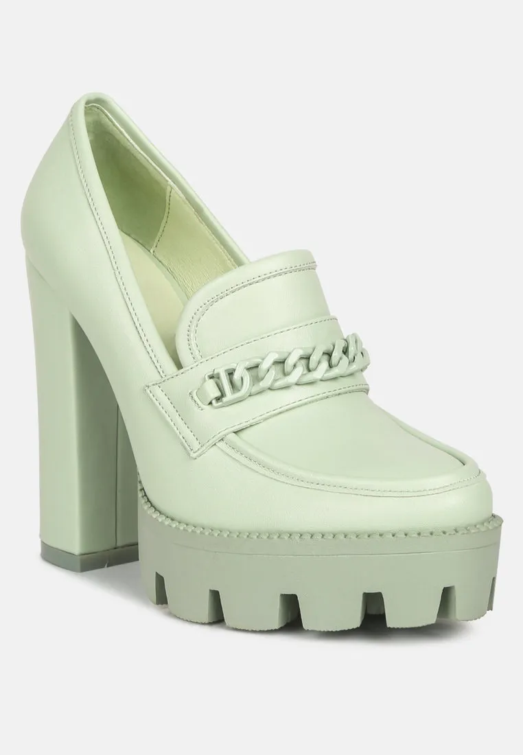 Chunky Chain Link Heeled Loafers By RUW
