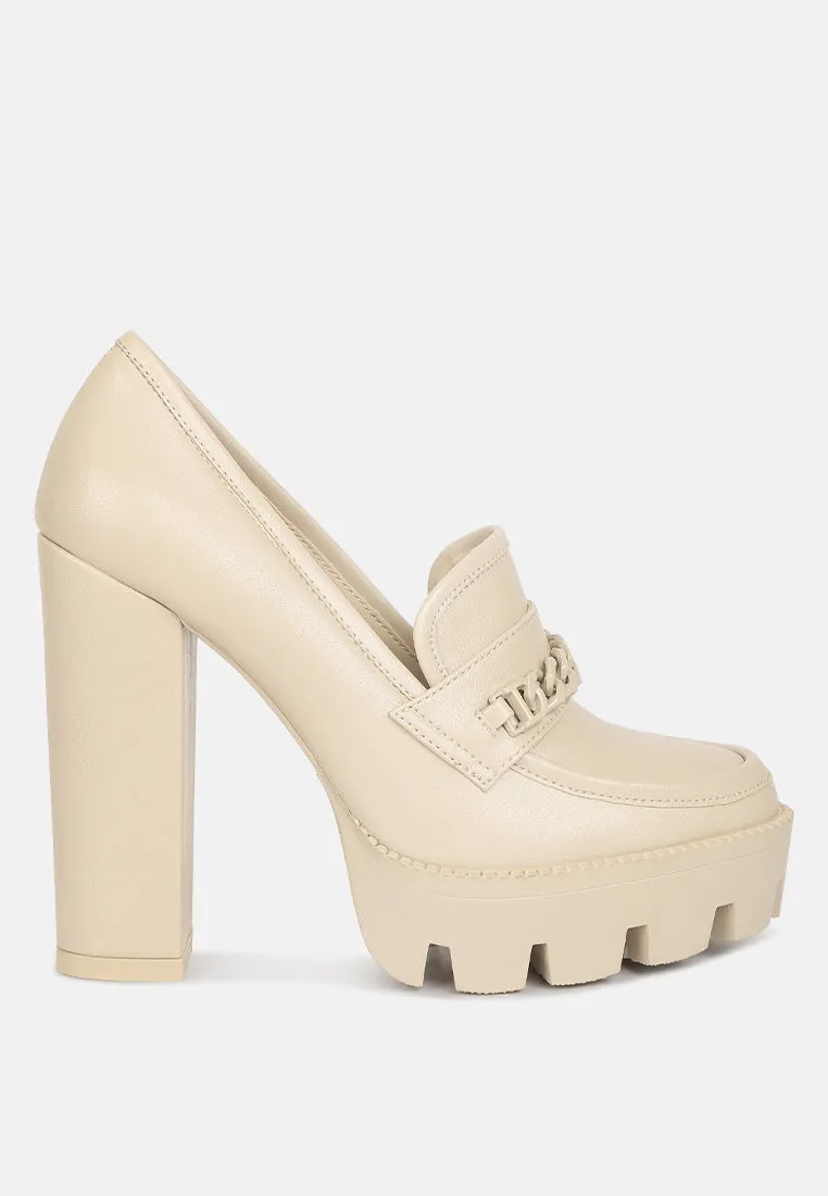 Chunky Chain Link Heeled Loafers By RUW