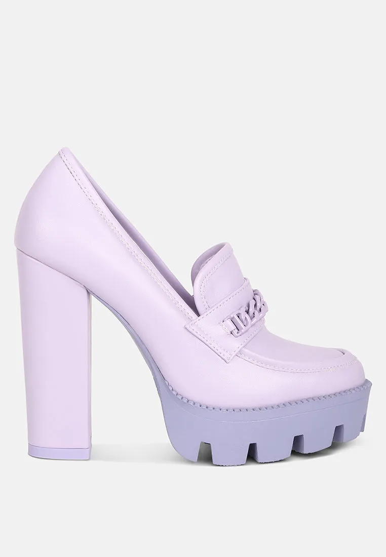Chunky Chain Link Heeled Loafers By RUW