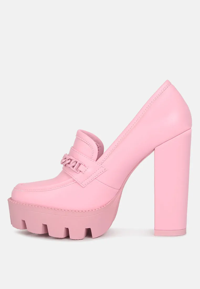 Chunky Chain Link Heeled Loafers By RUW