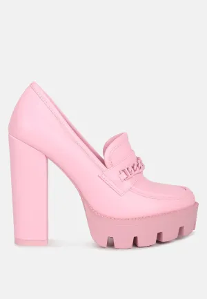 Chunky Chain Link Heeled Loafers By RUW
