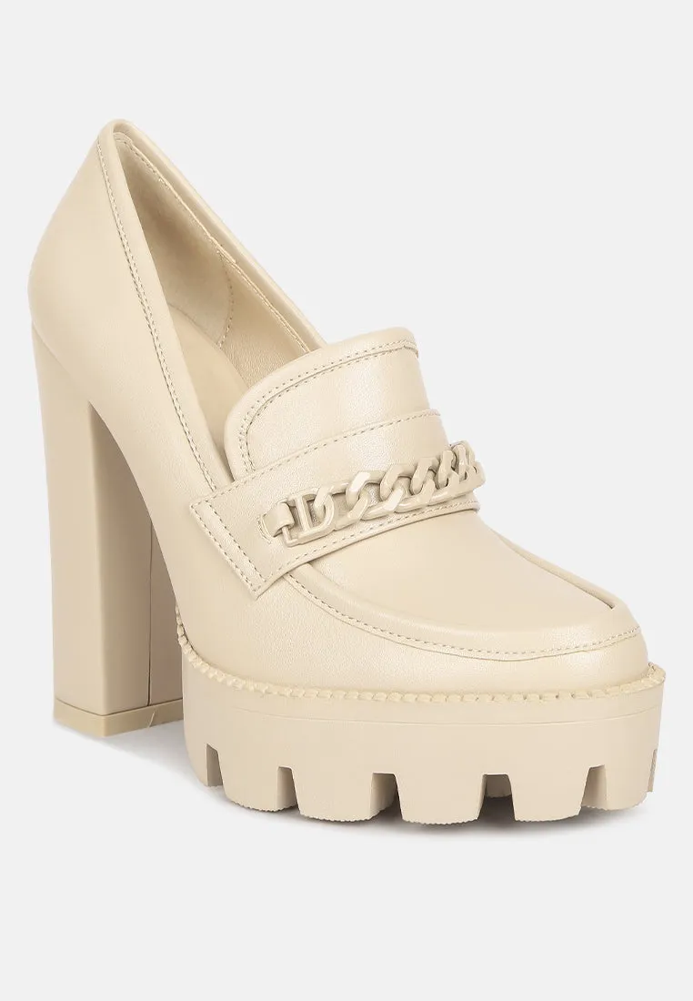 Chunky Chain Link Heeled Loafers By RUW
